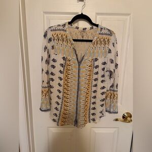 Lucky Brand Women's Blue and Yellow Patterned Boho. Flannel